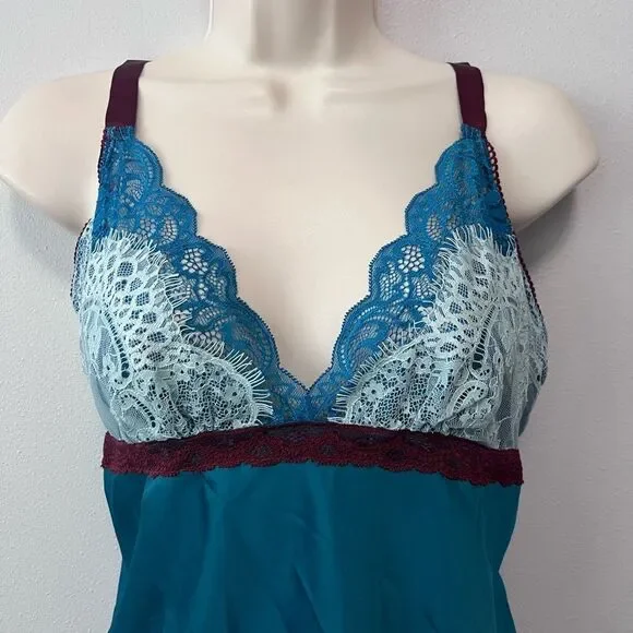 In Bloom by Jonquill Teal 2-Piece Satin/Lace Cami Short Set Size S/M - Picture 2 of 8